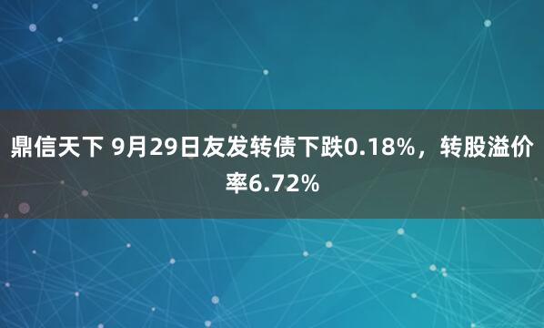 鼎信天下 9月29日友发转债下跌0.18%，转股溢价率6.72%