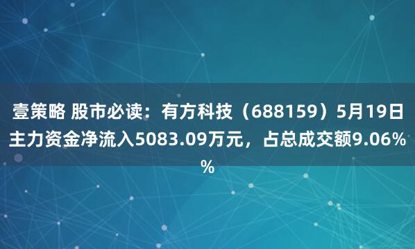 壹策略 股市必读：有方科技（688159）5月19日主力资金净流入5083.09万元，占总成交额9.06%